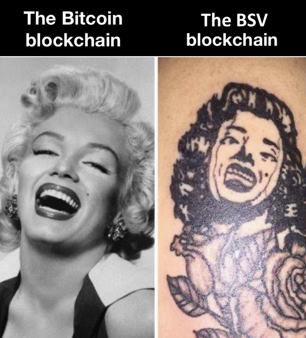 Bitcoin vs BSV tattoo meme