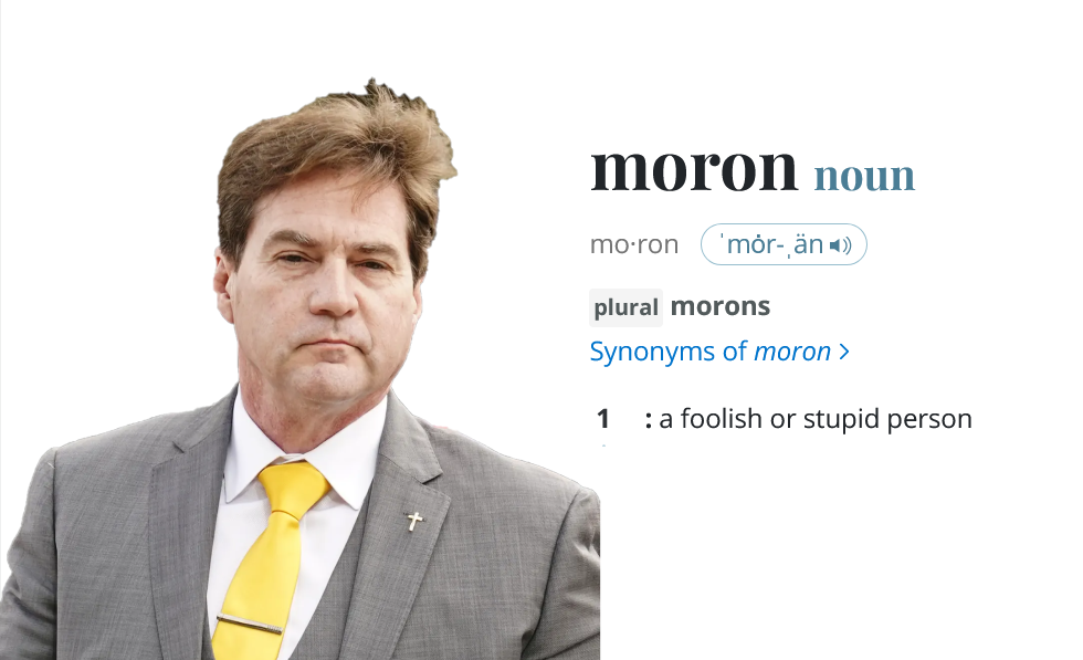 Craig Wright with definition of moron