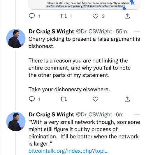 Craig Wright claims the statement was cherry picking