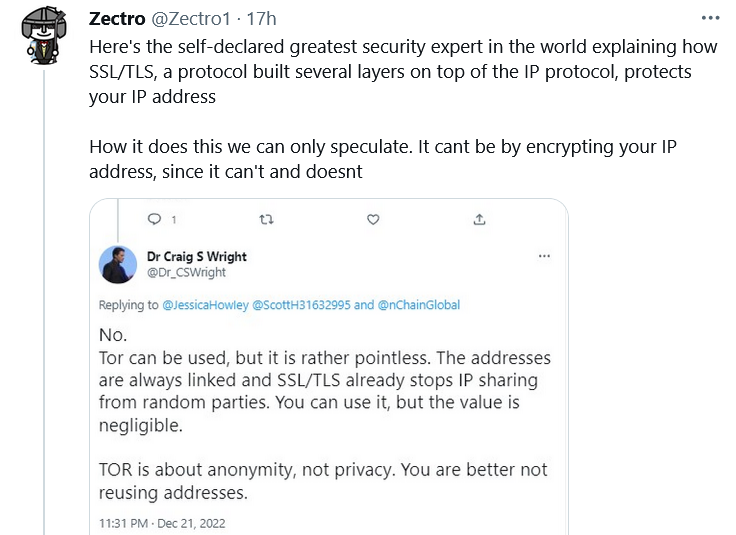 r/BSV mod Zectro explaining how Faketoshi doesn't understand network security