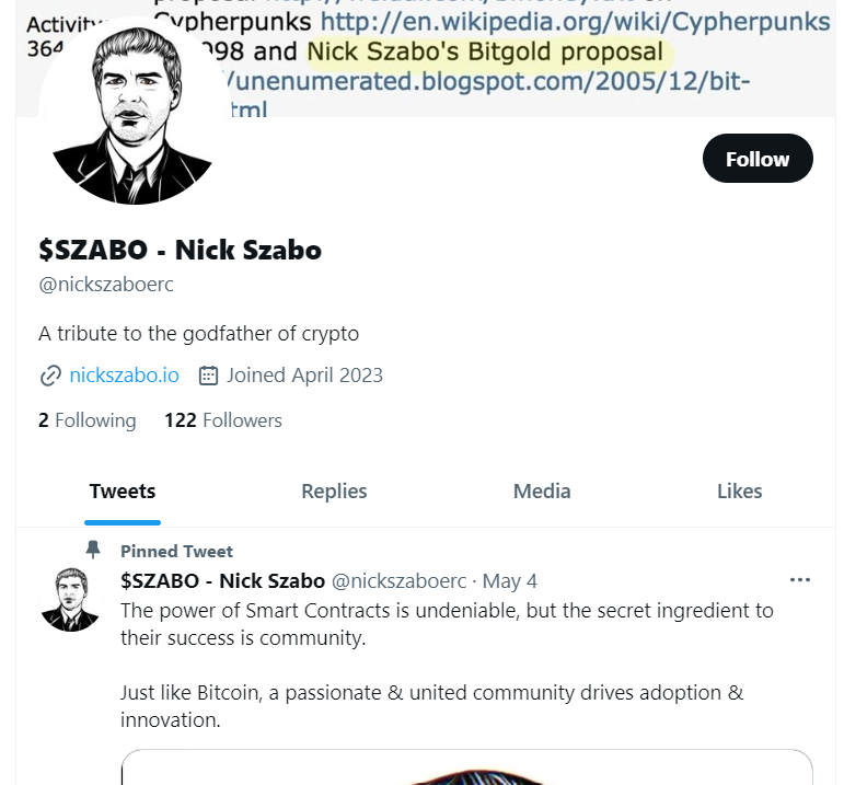 Szabo scam token Twitter account