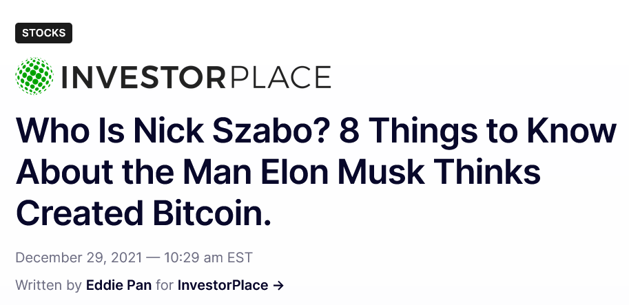 InvestorPlace headline about Nick Szabo's background