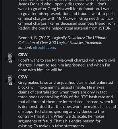 Craig Wright attacking Greg Maxwell