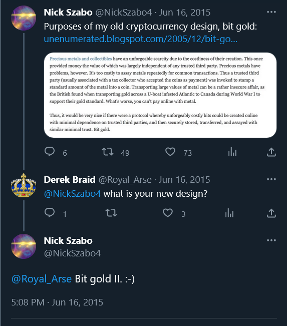 Nick Szabo hints at creating Bitcoin on Twitter