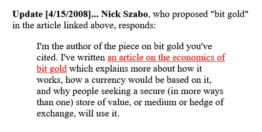 Szabo's response to Bitcoin critique