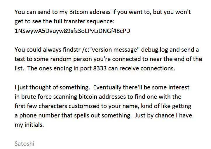 Satoshi message to Hal